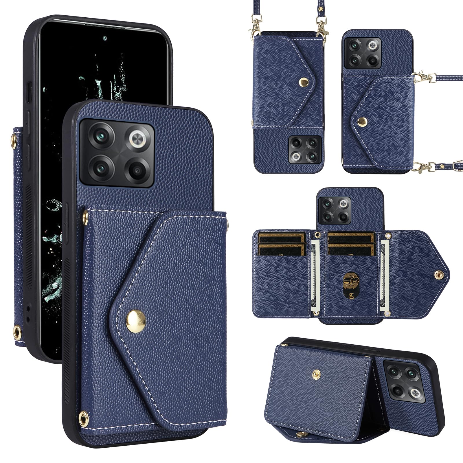 Dibosom Minimalist Wallet Case for OnePlus 10T 5G/One Plus Ace Pro with Shoulder Strap,Thin Slim Flip Purse,PU Leather Credit Card Holder Stand Phone