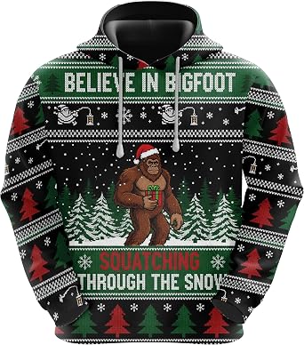 Funny Bigfoot Hoodies for Men Women - Sasquatch Fleece Hooded Sweatshirt Pullover Series 02