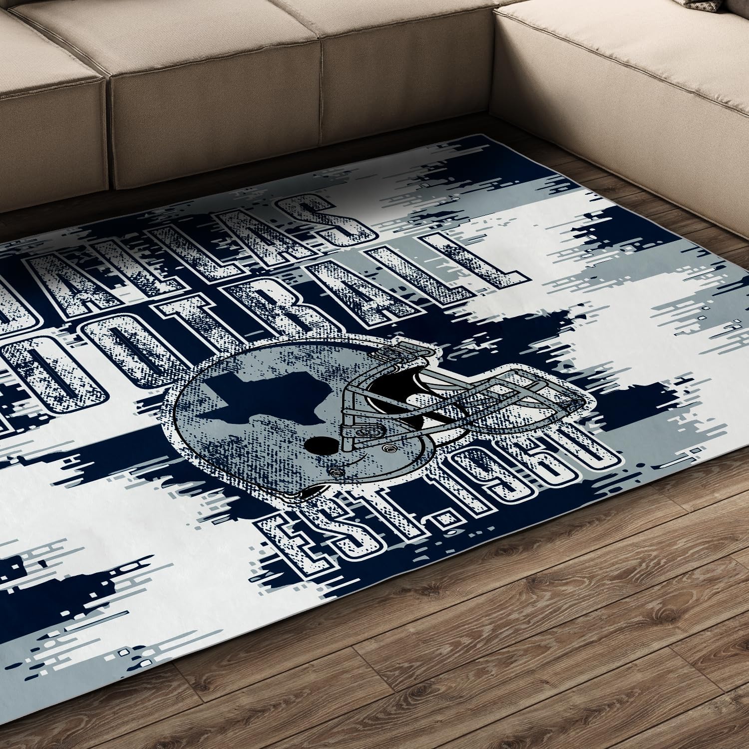 Dallas Living Room Rug for Bedroom Machine Washable Football Sports Area Rugs Carpet Non-Slip Backing for Boys and Man Cave Decor 5x7