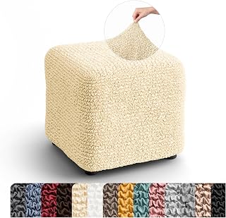 PAULATO BY GA.I.CO. Stretch Ottoman Slipcover 1-Piece – Bi-Elastic Foot Stool Cover for Square or Rectangle Pouf – Furniture Protector Machine Washable – Cream (3. Small)