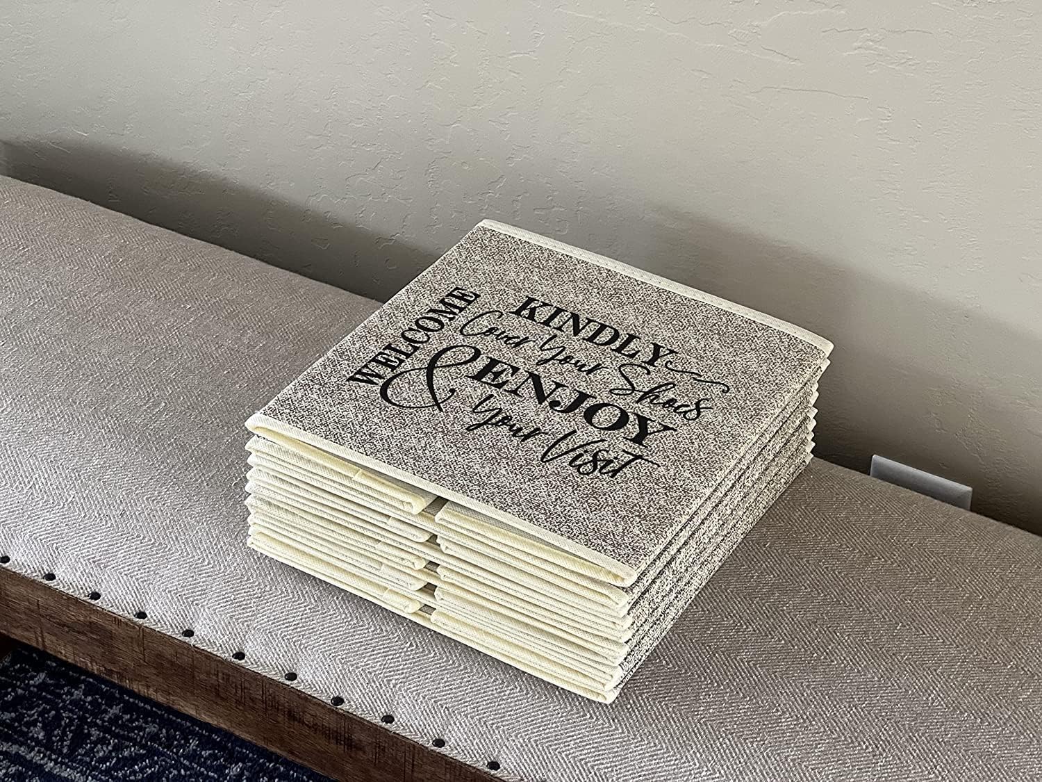 Life Charge Shoe Covers Box - Real Estate Open House Supplies for Realtor Listings. Shoe Cover Holder for Home asks to Please Cover Shoes - Fill with Shoe Booties - Indoor Use | 5 Pack Beige & Black