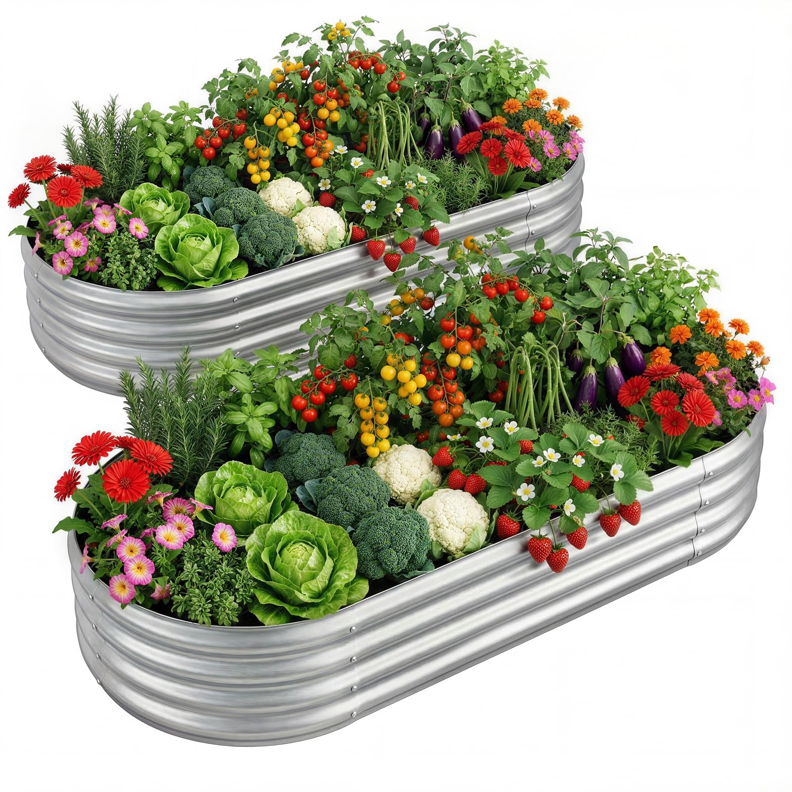 Land Guard 2 Pack 4×2×1ft Galvanized Raised Garden Bed Outdoor, Heavy Duty Bottomless Metal Raised Planter Box for Vegetables, Flowers, Herbs, Backyard Patio Gardening, Silver