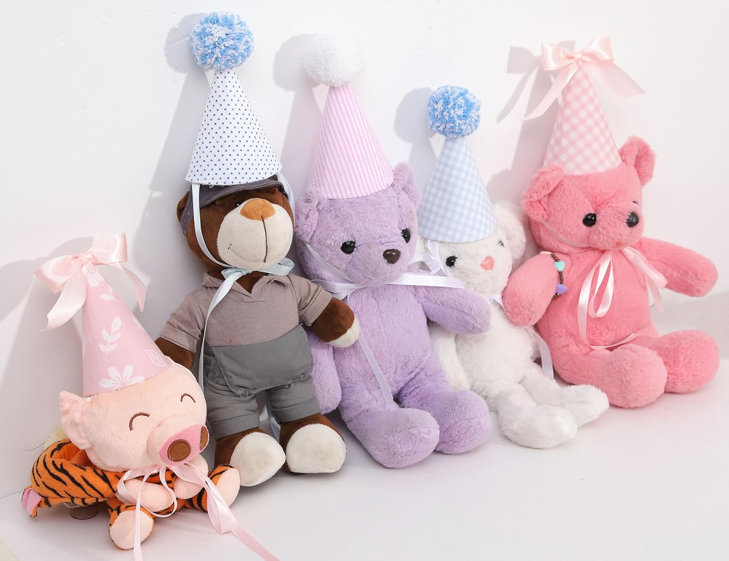 WAOUH Stuffed Animal Party Hats - Pet Birthday Party Decoration, Mini Party Hats Set For Animals, Mini crown With Pom Poms