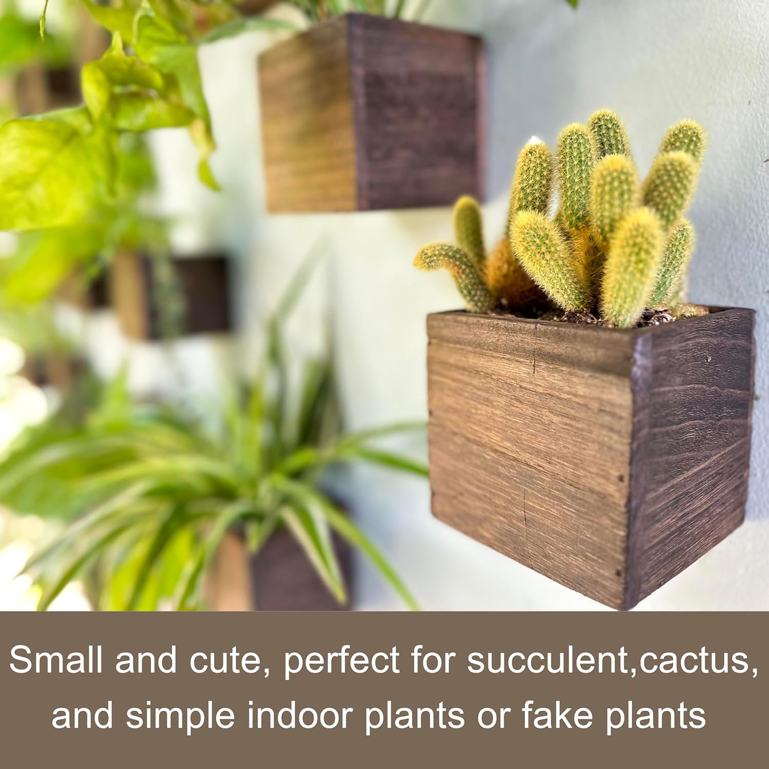 LaLaGreen Wood Planter Box for Plants (4x4 Inch, 6 Pack) Small Square Wooden Wall Planters for Indoor Plant, Hanging Window Flower Boxes Herb Planter Table Centerpiece Modern Home Garden Office Decor - Image 4