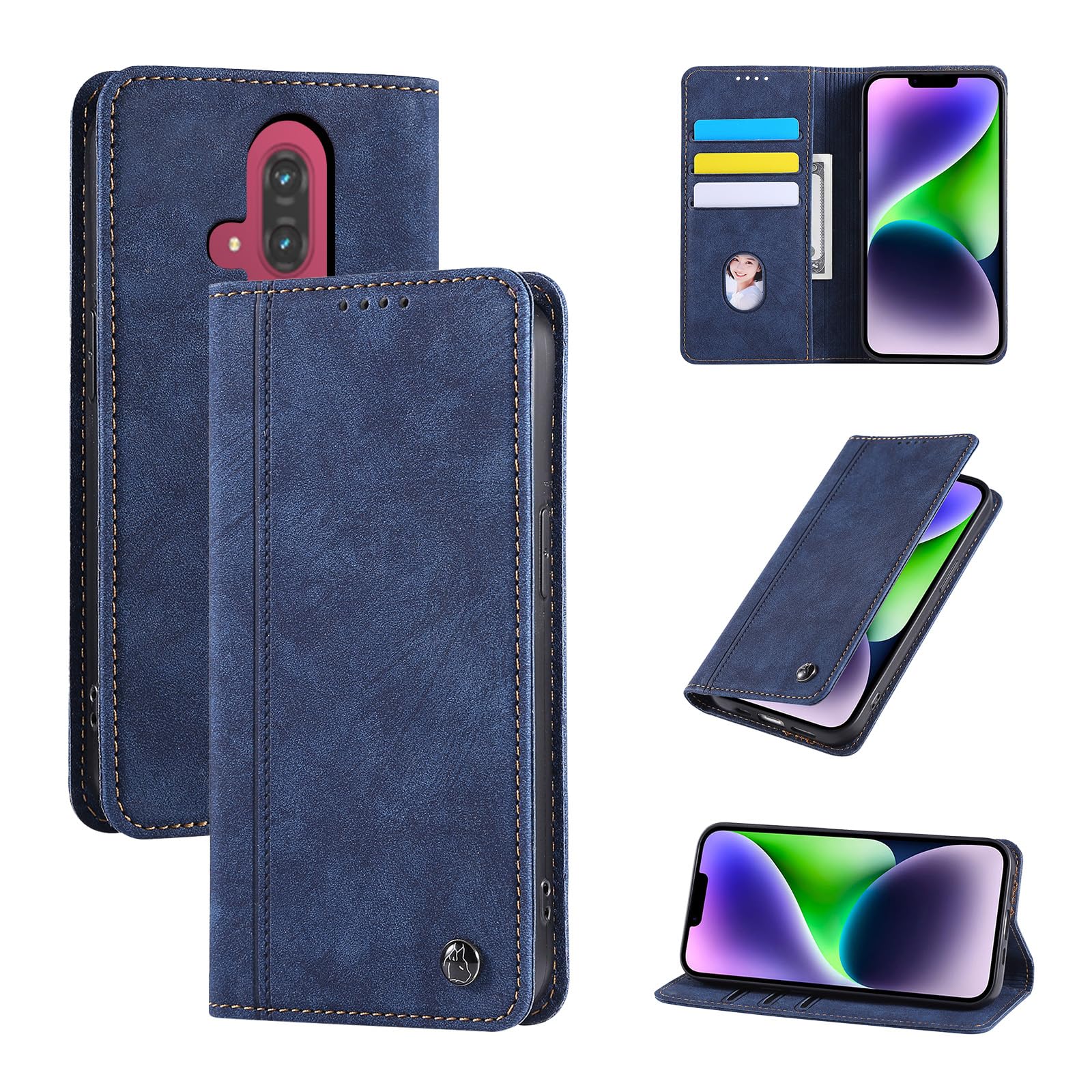 KW-LINK らくらくスマートフォン F-53E ケース 手帳型 らくらくホン f53e ケース マグネット開閉 カード収納 耐衝撃 軽量 docomo f-53e ケースカバー おしゃれ 財布型 高級レザー 肌触り良い らくらくスマートフォンf53e スマホケース スタンド機能 全面保護 シンプル 携帯カバー(ブルー)