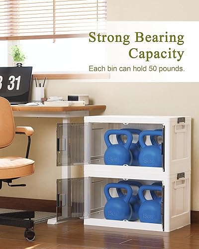 Miniatura 5 de OlarHike Contenedores de almacenamiento de 34 cuartos de galón con tapas, caja de almacenamiento plegable con puertas y ruedas, contenedores de