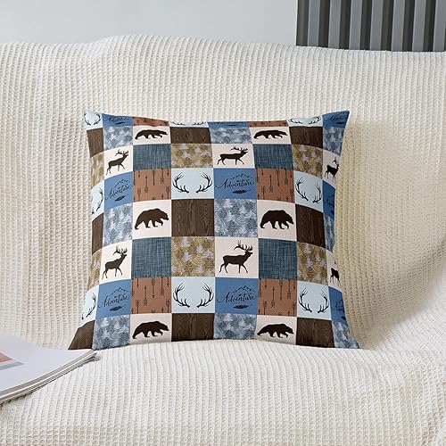 Miniatura 8 de Juego de 2 fundas de almohada rústicas de 24 x 24 pulgadas, fundas de cojín retro de cabaña, fundas de almohada cuadradas decorativas de oso de