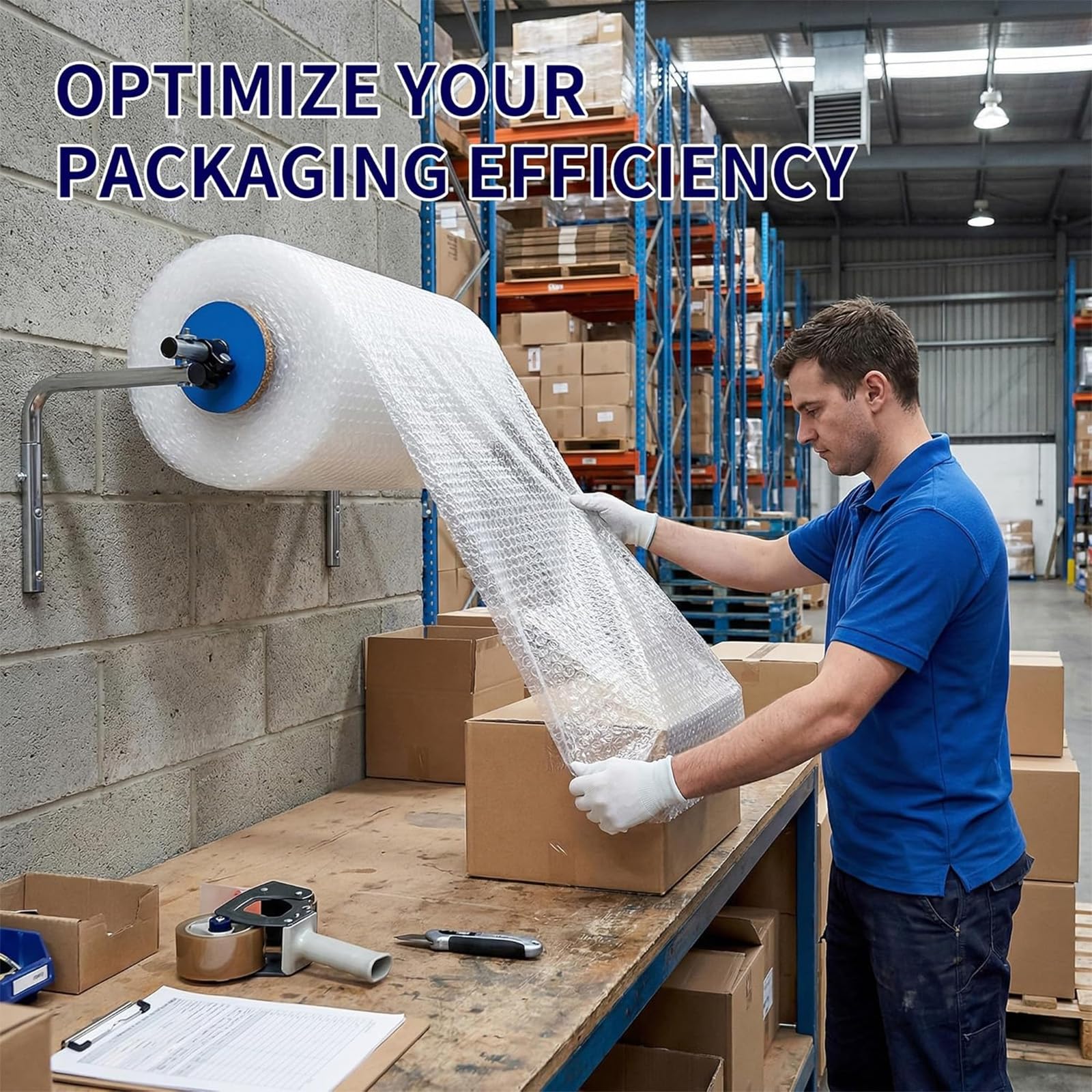 Distributeur De Film À Bulles Mural 30-60 Cm, Positionnement des Déflecteurs, pour Entrepôts Commerciaux Et Emballage. 50mm