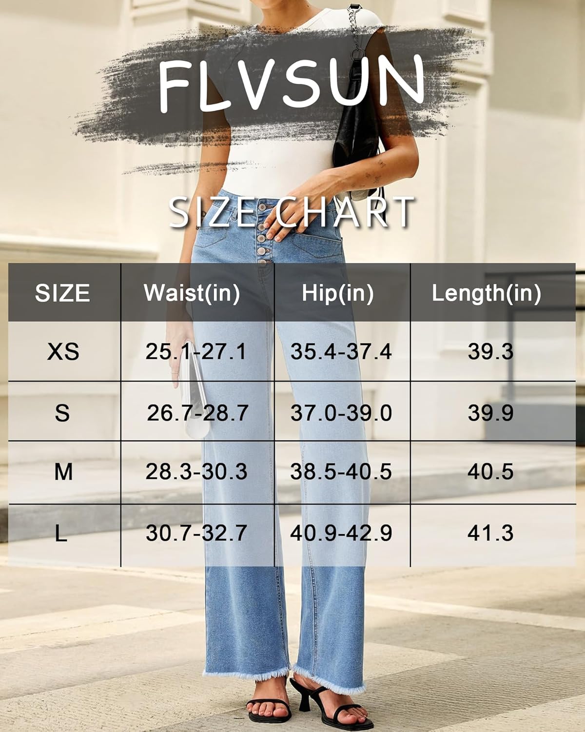 Women's Wide Leg Jeans High Rise Stretchy Button Fly Denim Straight Leg Pants with Raw Hem & Comfort Fit - Image 7
