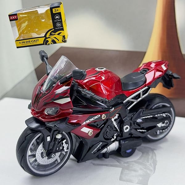 Feuerrotes Kinderspielzeug S1000RR Replica Aluminium-Motorrad, Aufziehbares Motorrad-Spielzeugmodell, Display-Stück, Druckguss im Maßstab 1:14 – Geschenk – Geeignetes Alter: Kinder (7–14 Jahre) - 5