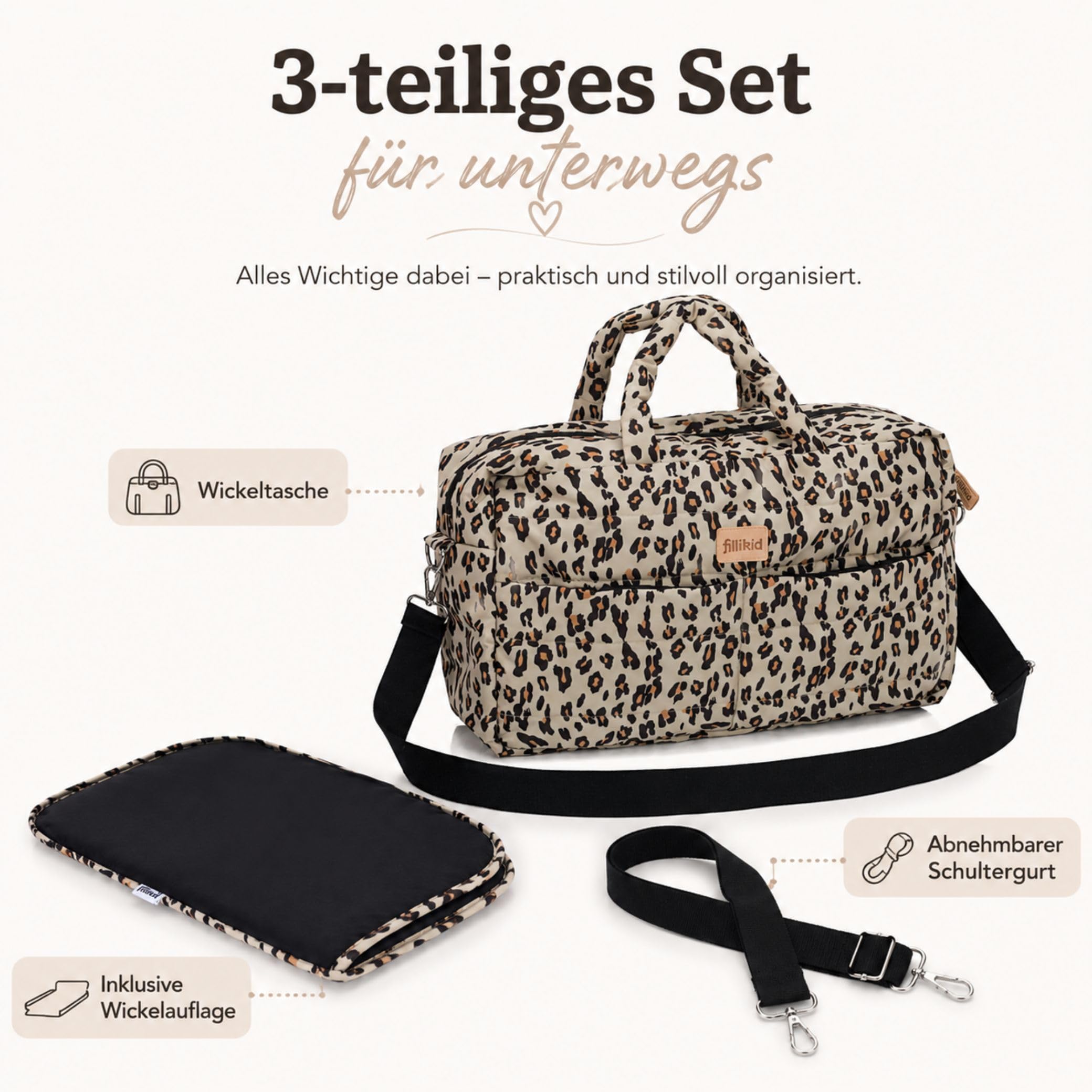 Fillikid Wickeltasche Toulouse Exklusiv | Inkl. Wickelauflage | Große Windeltasche mit Schultergurt & Tragegriffen, Viele Fächer | Stylische Mama Tasche für Unterwegs | Inkl. Wickelauflage, Schultergurt & Tragegriffe, Viele Fächer, Große Windeltasche