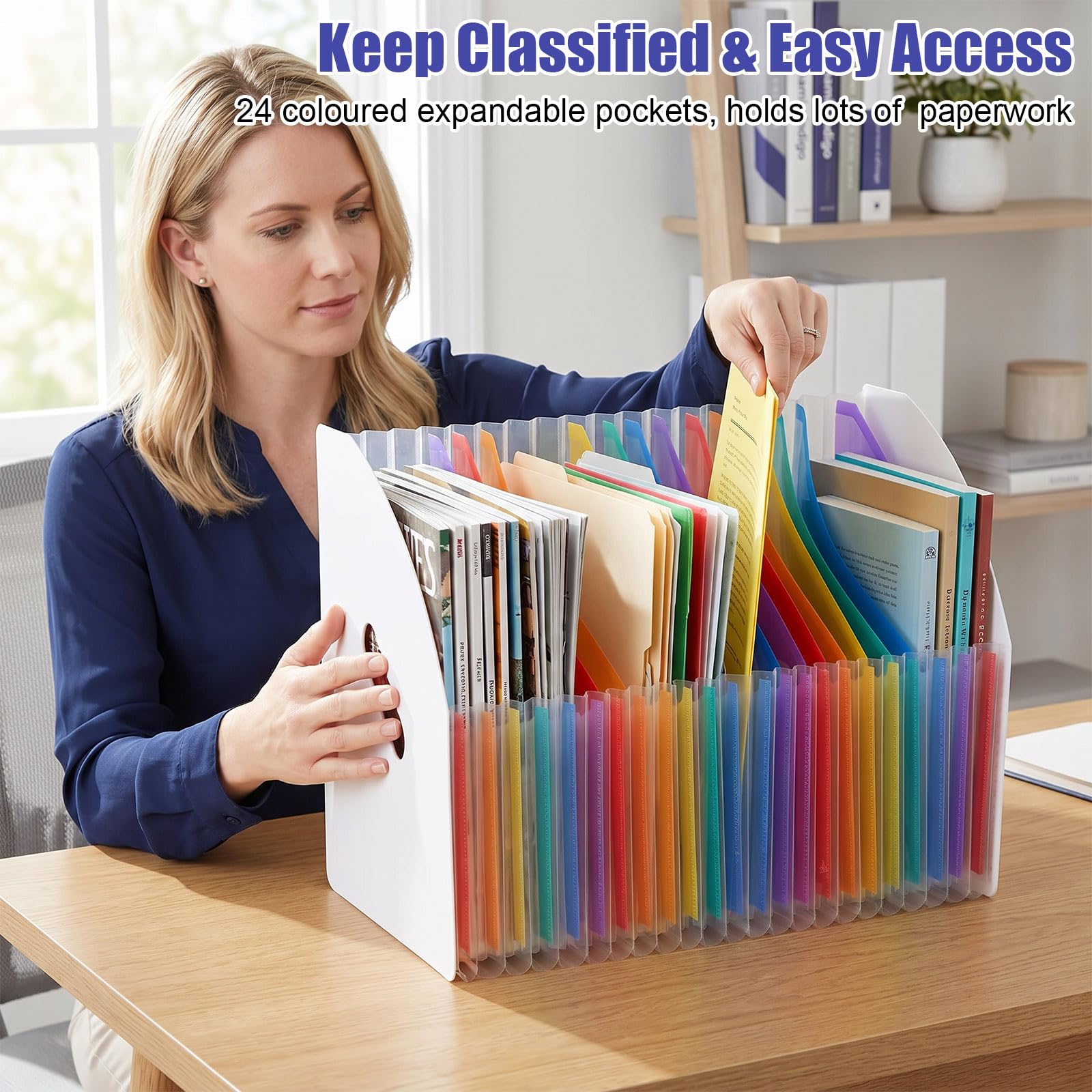 Marte Vanci Expanding File Folder, 24 Pockets A4 Document Organiser, Plastic Accordion File Organiser - Image 4
