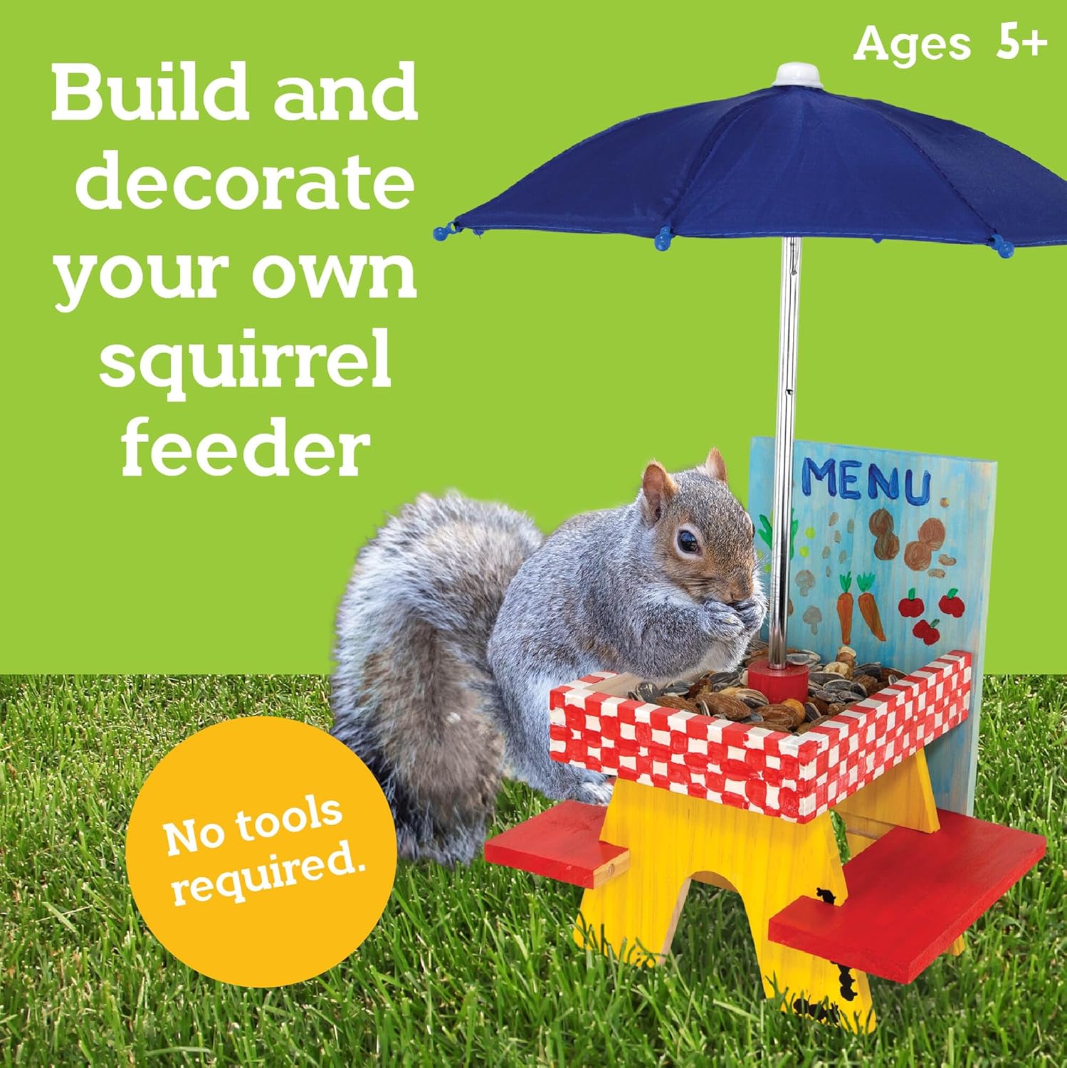 MindWare Make Your Own (MYO) Squirrel Feeder Craft Kit for Kids - Includes Wood Pieces, Paint, Brushes, Instructions and More