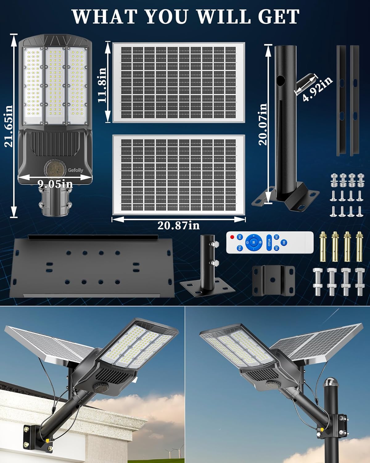 Gefolly SL-10000W Solar Street Lights Outdoor, 600000LM Commercial Parking Lot Light Dusk to Dawn IP67 Waterproof 6500K Security Flood Lights with Motion Sensor Lamp for Yard, Road Gefolly SL-10000W Solar Street Lights Outdoor, 600000LM Commercial Parking Lot Light Dusk to Dawn IP67 Waterproof 6500K Security Flood Lights with Motion Sensor Lamp for Yard, Road