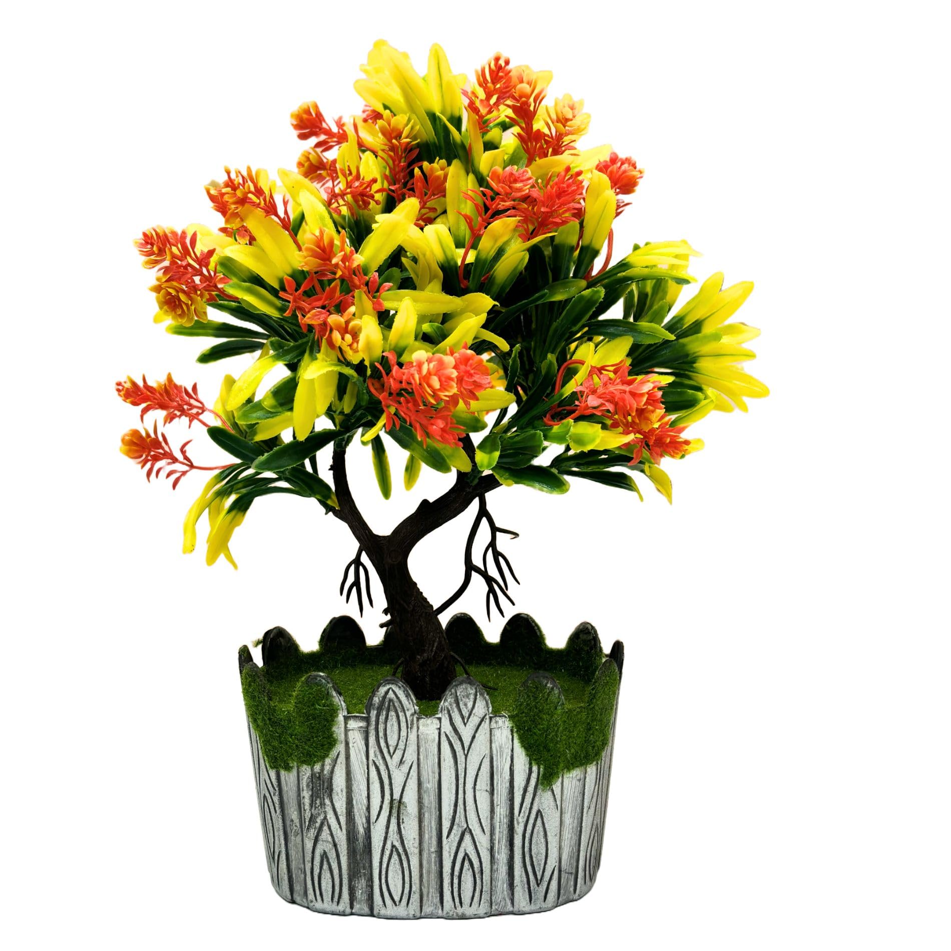 Dekorly Artificial Wild | Indoor Outdoor | Bathroom Bedroom Living Room Farmhouse Housewarming | Plastic & Wooden Potted Plants for Home Office Desk | Fake Faux Colorful Plant (Medium, Design-D) 1