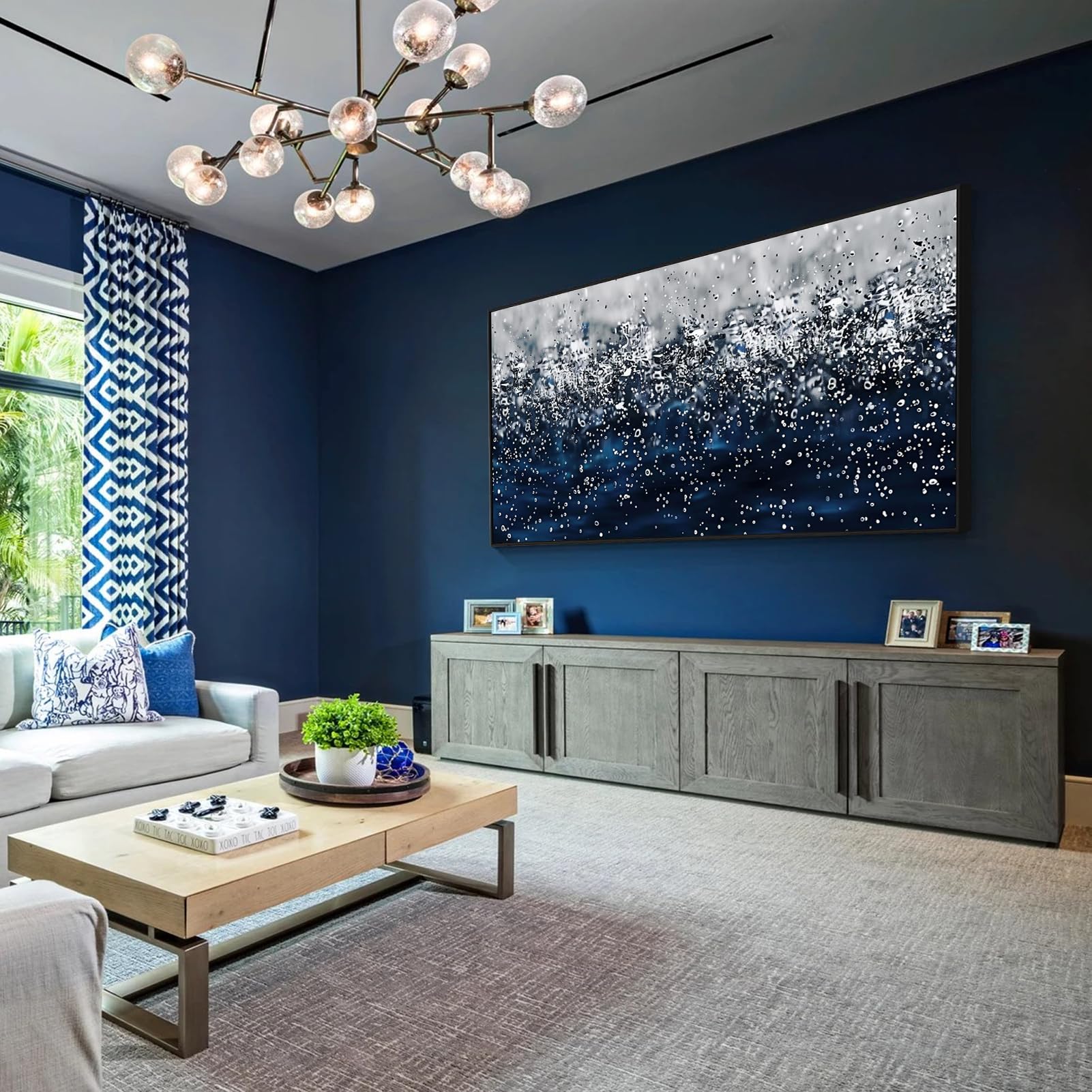 Amazon.com: Navy Blue Canvas Wall Art, Navy Blue and Silver Abstract Wall Decor, Navy Blue ...