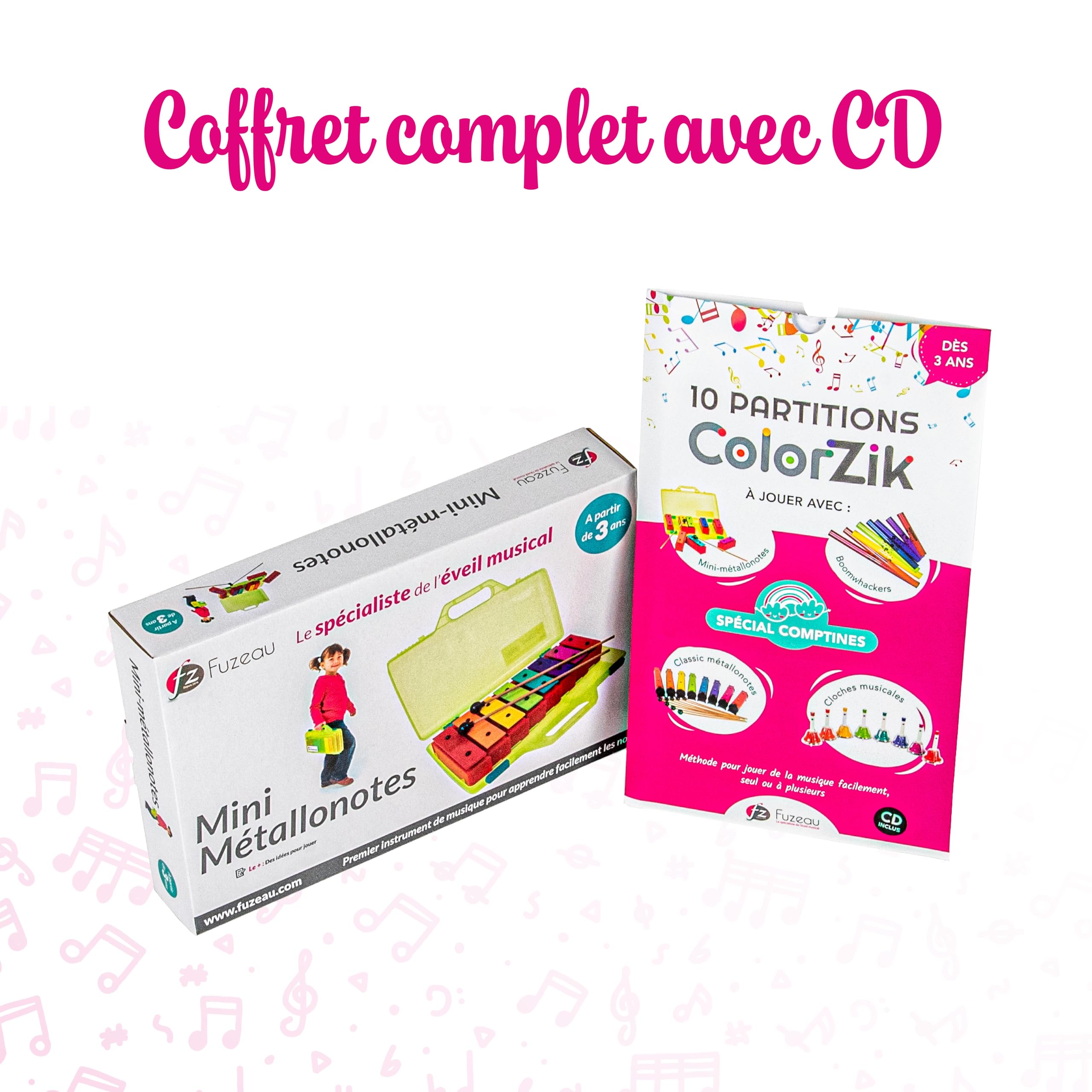 Fuzeau - Coffret ColorZik Comptines Avec Mini Métallonotes 8 Lames, Livre, CD, 10 Partitions XXL - Méthode Musicale Ludique Sans Solfège Pour Débutants - Jeu Éducatif Enfant Dès 3 Ans - Réf. 78233