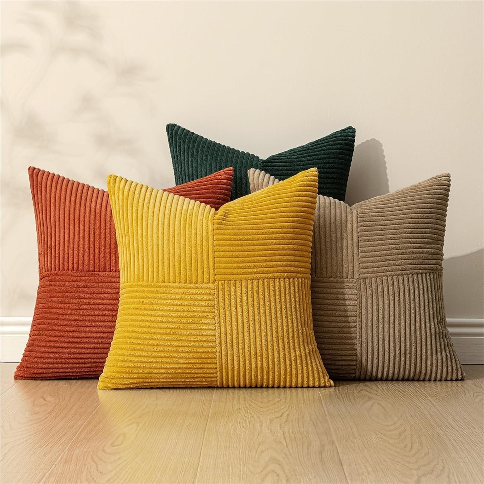Fundas Cojines de Pana Fundas de Almohada 45x45CM, Estilo Bohemio, Pana Suave, Fundas Cojines a Rayas, decoración Decorativa for el hogar for sofá(Green,50x50CM 2Pcs)