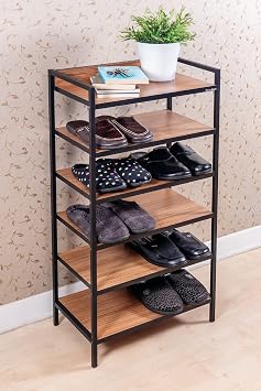 Mudesa MDSTRL001 6 Shelves Shoe Rack Metal-Wood Multi-Purpose Shelf Slippers Shoe Cabinet Slipper Organizer