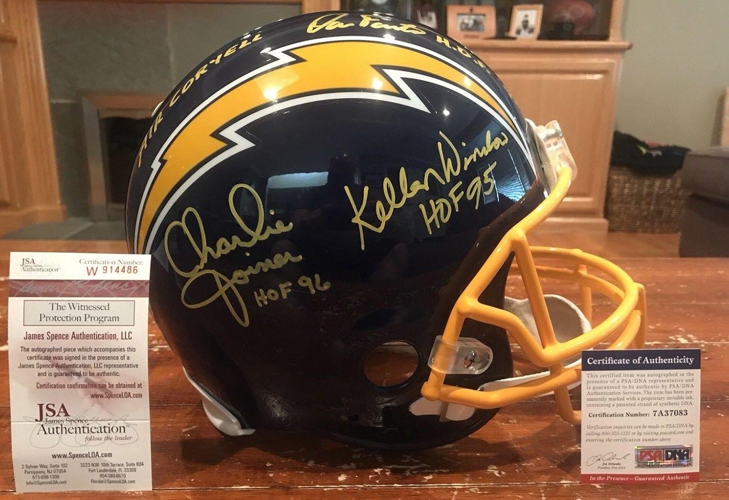 Fouts Winslow Joiner Autographed Throwback Chargers Helmet