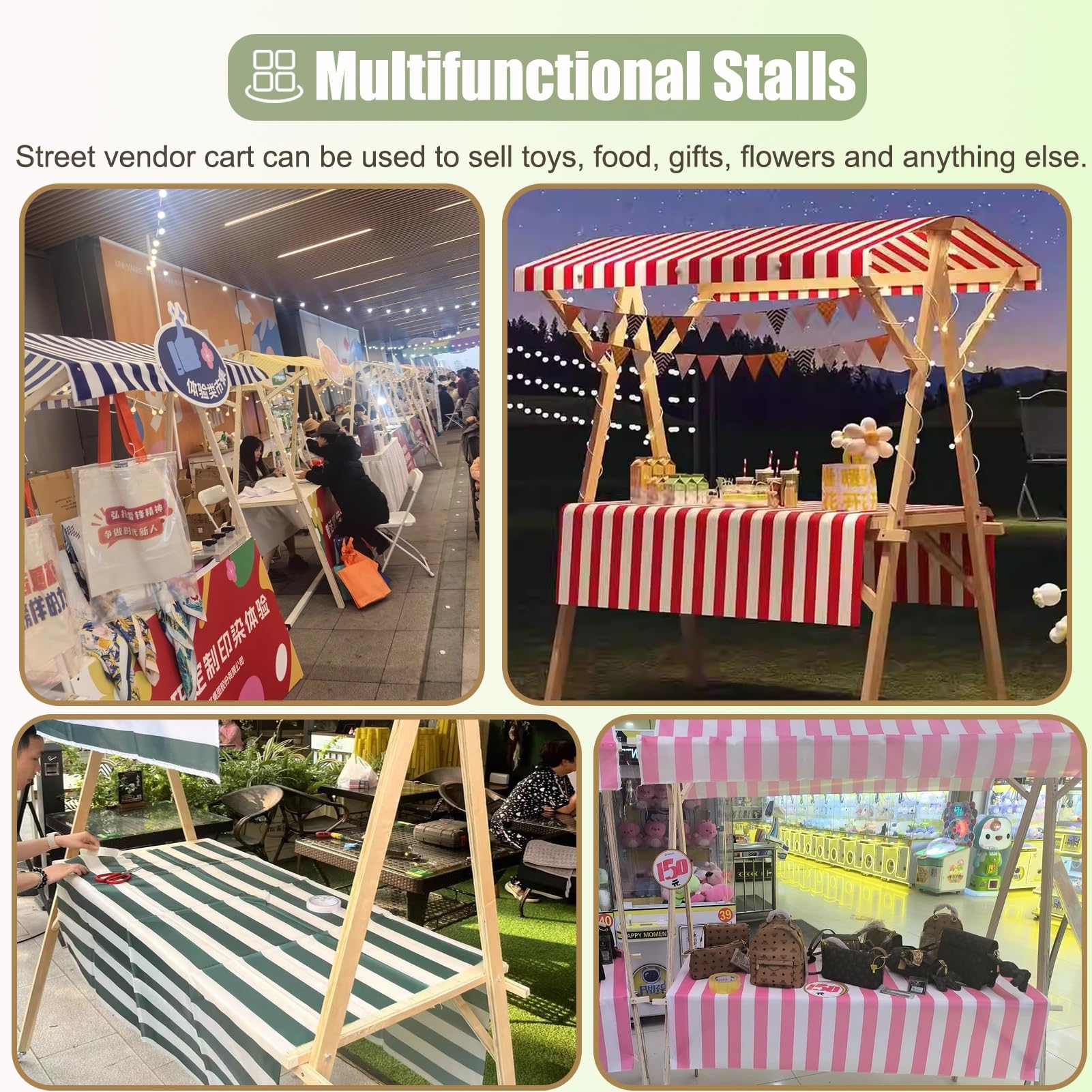 Marktstand Verkaufsstand Mobiler Verkaufswagen für Essens- und Eisveranstaltungen, Überdachte Verkaufsstände, Obst- und Blumenständer, Hotdog-Kiosk aus Holz, Faltbar(Orange/2,Width/150cm(59"))
