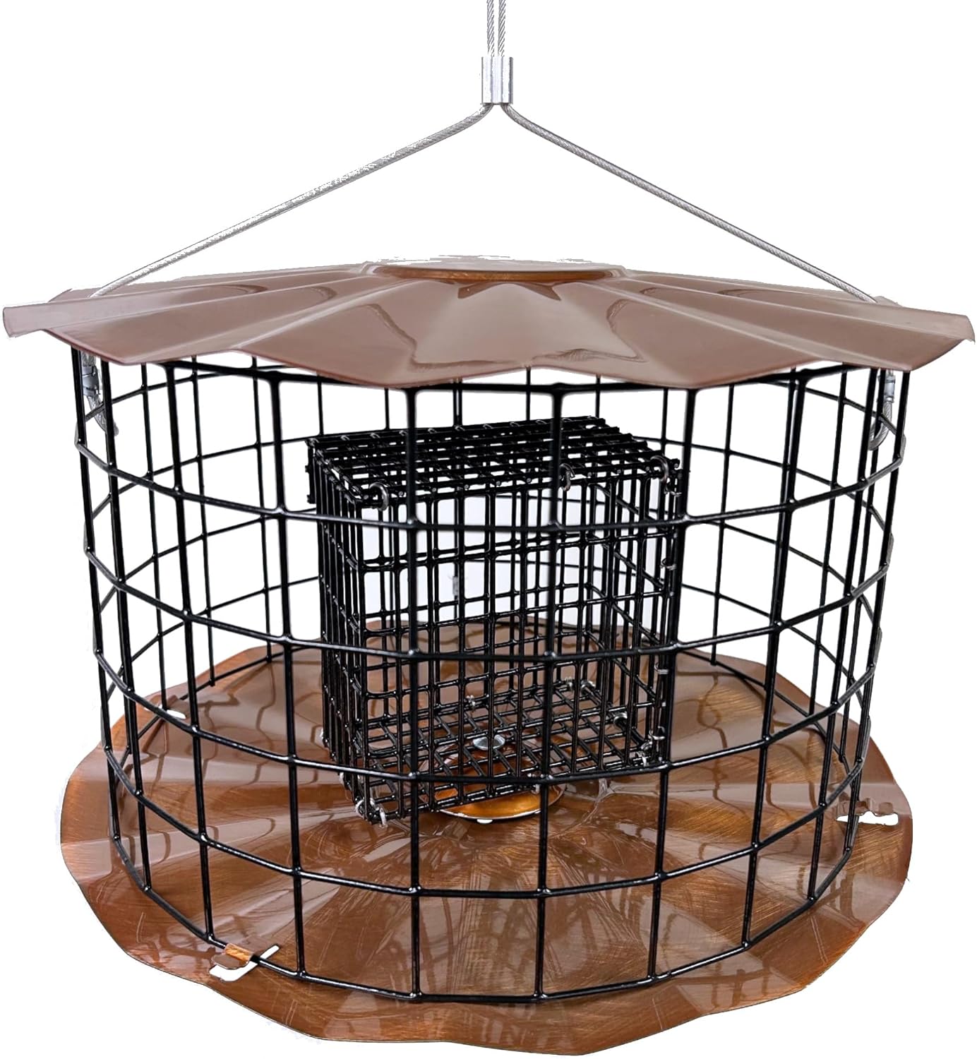 Erva Starling-Proof Barrier Guard Feeder with Double Suet Cake Holder - Premium Copper Finish - Made in USA (SUET1C)
