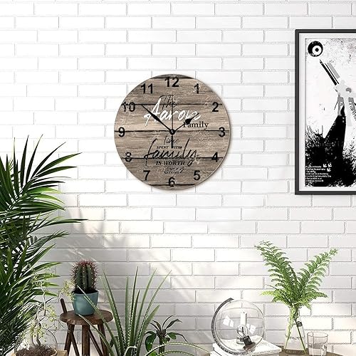 Miniatura 37 de Reloj de pared de madera personalizado que pasa con la familia cada segundo con manecillas de metal, reloj de pared redondo ligero estilo campestre