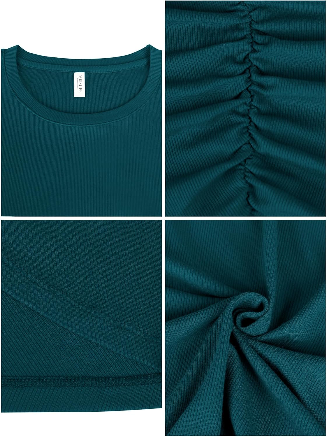 Missufe Women's Round Neck Sleeveless Tulip Hem Ruched Bodycon Summer Casual Tank Short Dress - Image 6