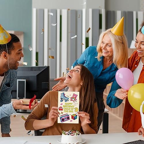 Miniatura 8 de Tarjetas de cumpleaños retro de los años 80, lindo tema de tarjeta de cumpleaños de los 80 para marido, esposa, novio, novia, feliz cumpleaños hijo