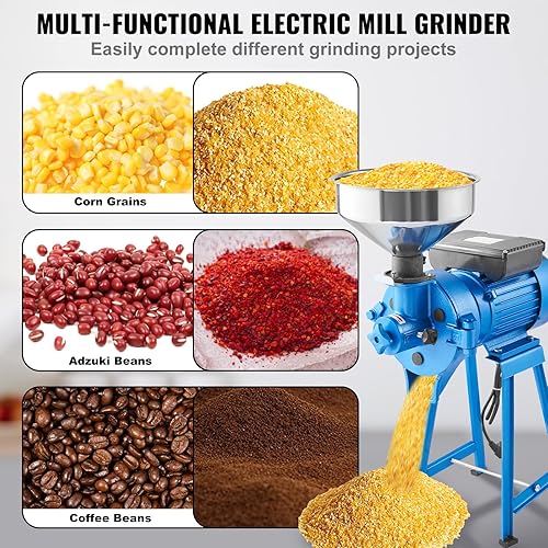 Miniatura 3 de VEVOR Molino de grano eléctrico, 1500 W 110 V molinillo de especias secas y húmedas, Molino de maíz comercial con embudo, Máquina de polvo ajustable