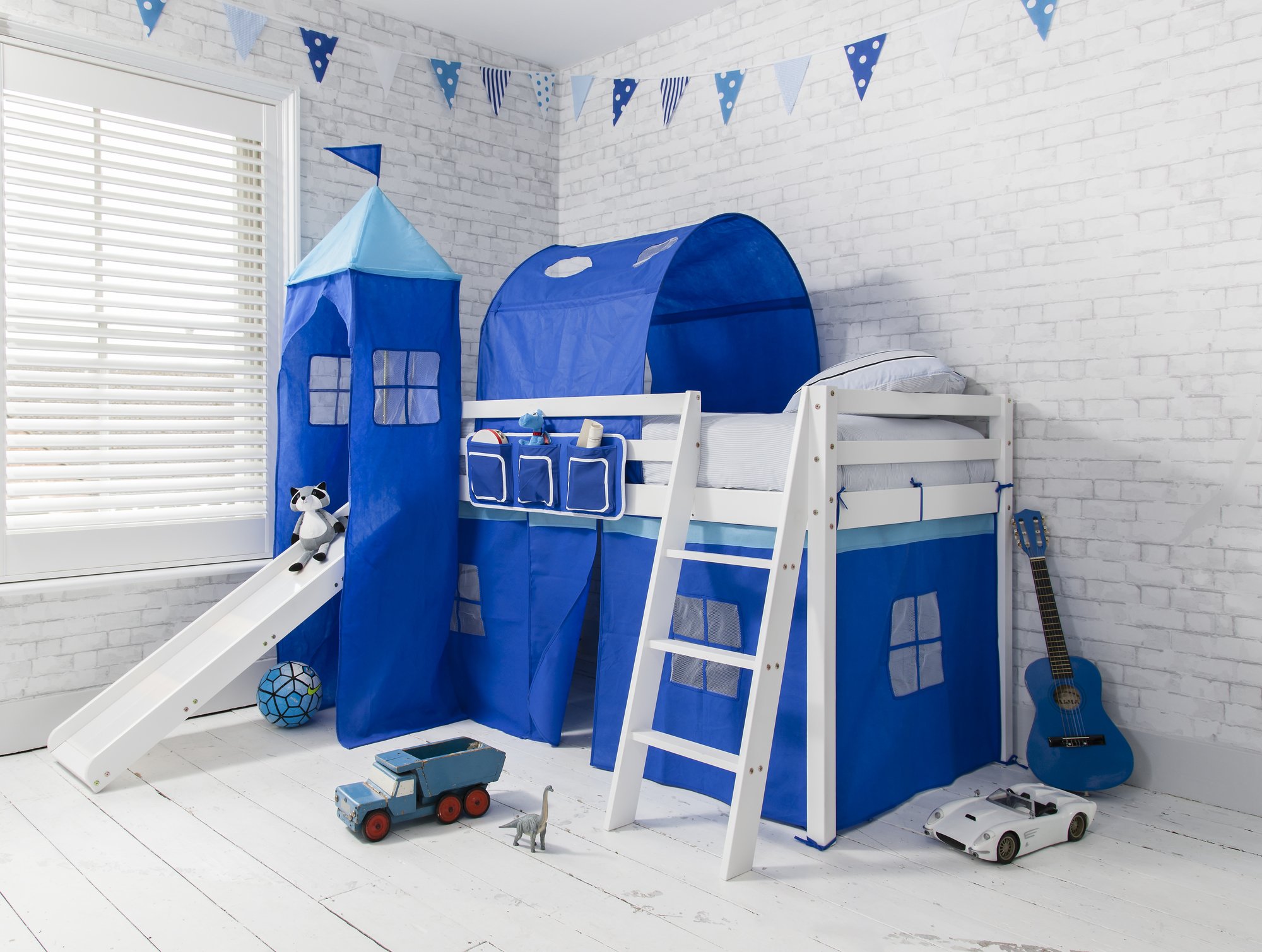 Noa and Nani Midsleeper Cabin Bed with Slide and Blue Tent, Tunnel