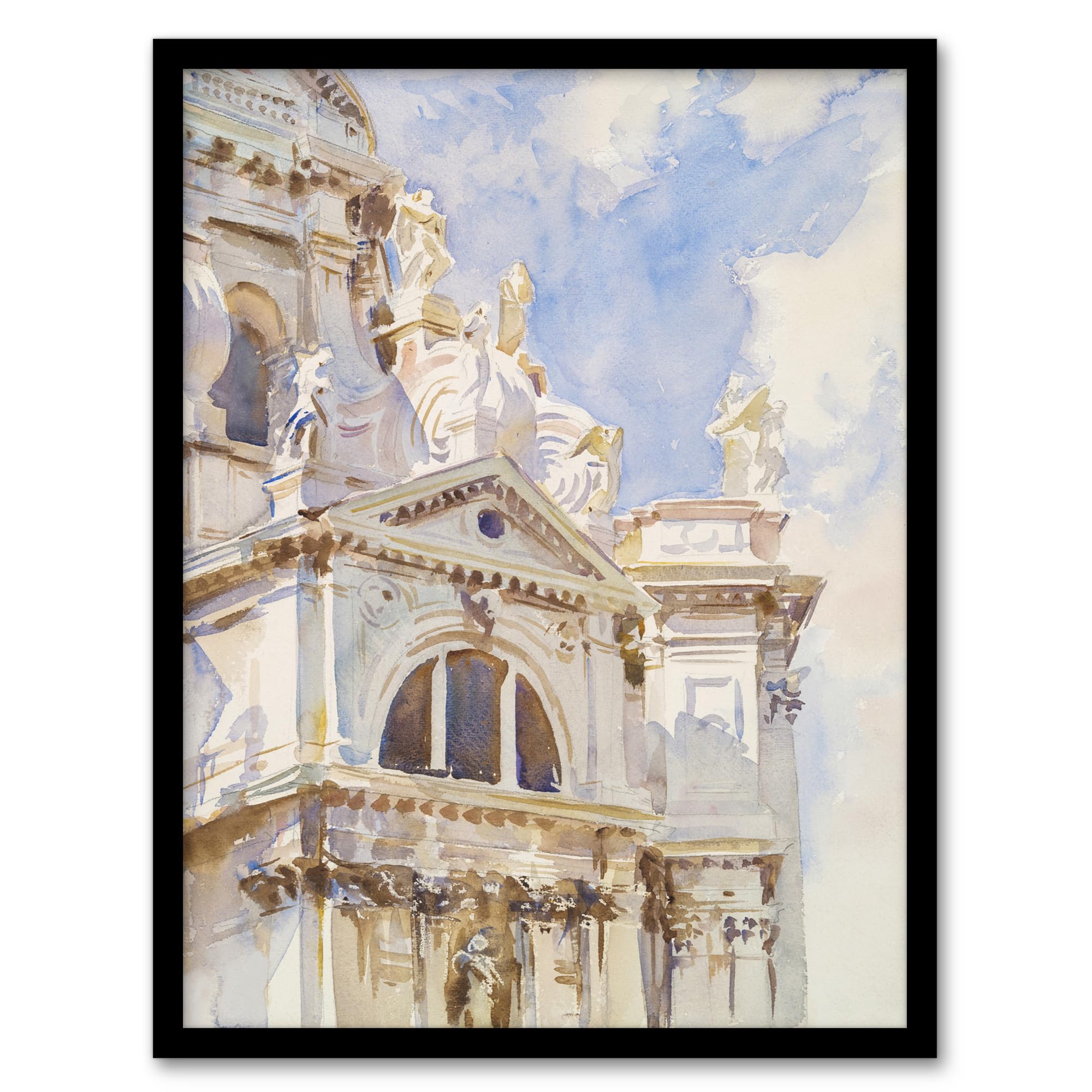 Artery8 La Salute Church Venice Watercolour By John Sargent Framed Wall Art Print 12X16 : Coastal architecture under tranquil light, atmospheric composition for hallway or lounge