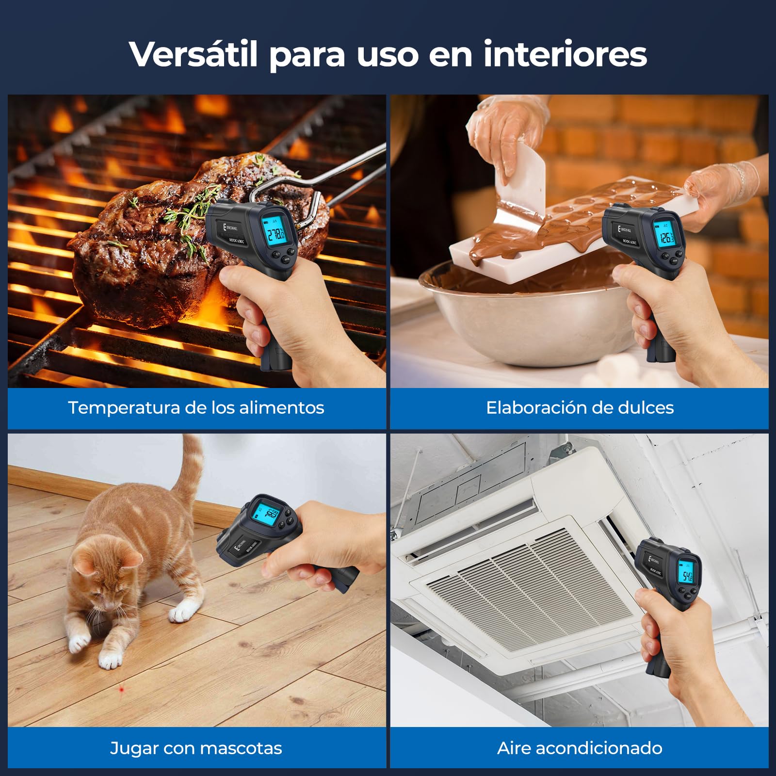 ERICKHILL Termómetro infrarrojo -50°C~600°C Pistola láser sin contacto LCD Pantalla retroiluminada Emisividad ajustable