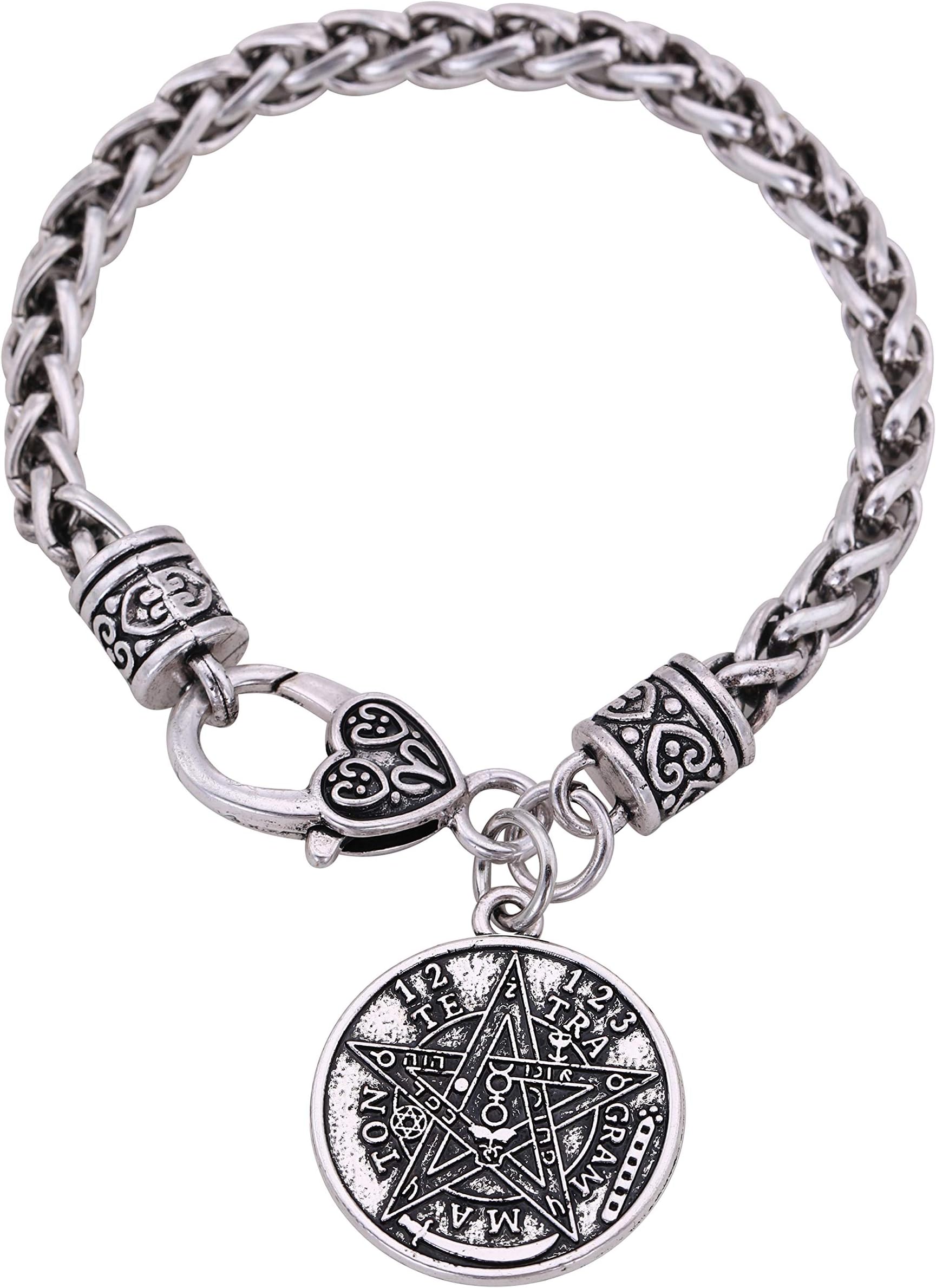 Ancient Hebrew Esoteric Tetragrammaton Pentagram Name of God Charm Wheat Chain Bracelet Blessing Jewelry for Men Women
