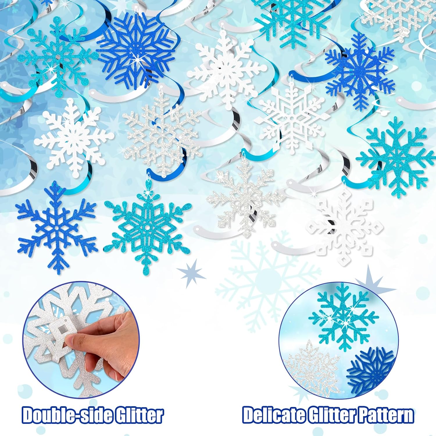 Snowflake Decorations, Christmas Hanging Decor, 48 Glitter Snowflake Swirls image 4