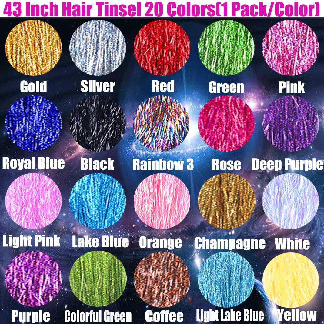 Hair Tinsel Kit with Tools 4000 Strands Tinsel Hair Extensions 20 Colors image 2