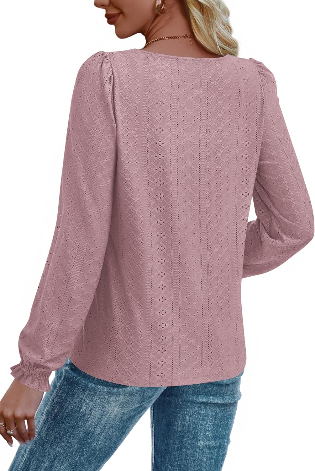 Okiwam Womens Long Sleeve Shirts Fall 2026 Square Neck Dressy Casual Blouses Eyelet Tunic Tops Fashion Outfits Clothes - Image 2