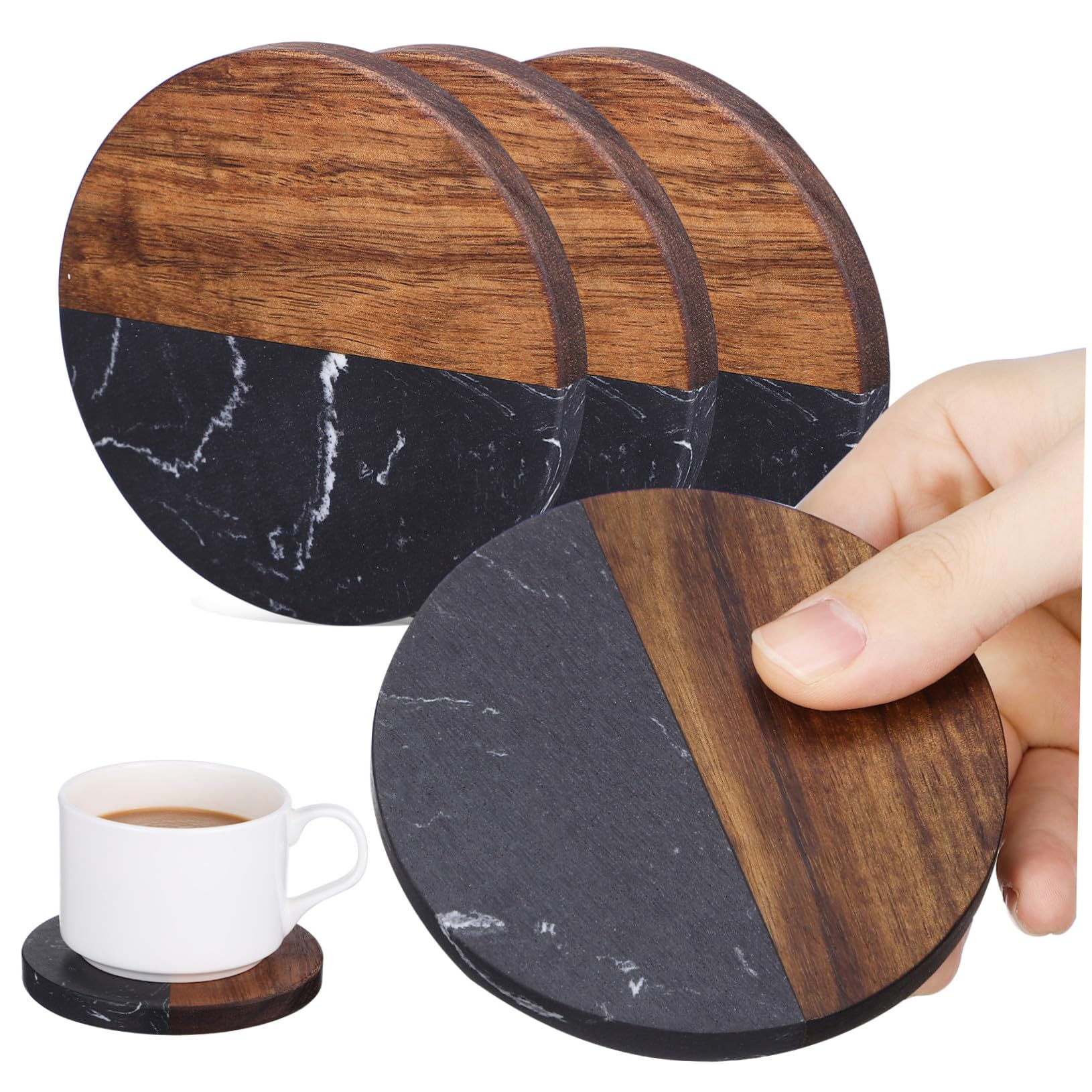 Japanische mit Hitzeschutz und rutschfest 4 Stück Untersetzer Runde aus Harz und Holz Rustikale Praktische Design für Schreibtisch und Alltag