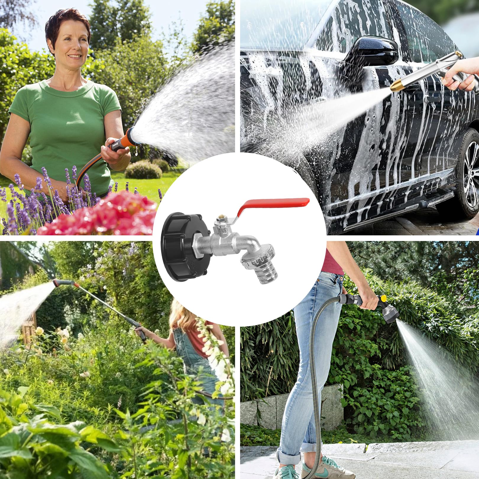 IBC zawór odpływowy 1/2" do zbiornika na deszczówkę 1000 l, akcesoria do zbiornika na wodę 3/4", z adapterem węża ogrodowego, akcesoria do zbiornika IBC, adapter do przyłącza
