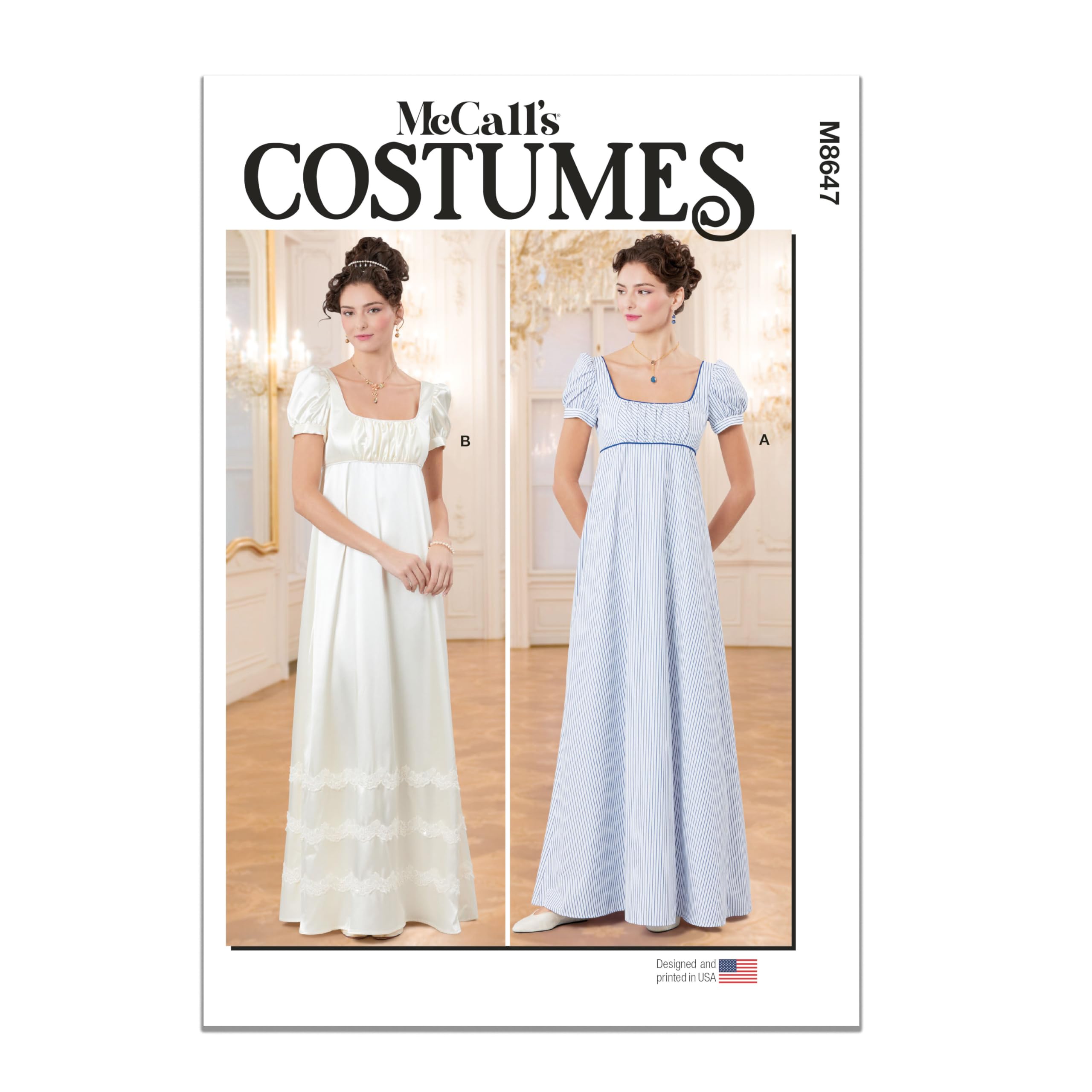Robes régence M8647 patron couture empire McCall's femme robe longue