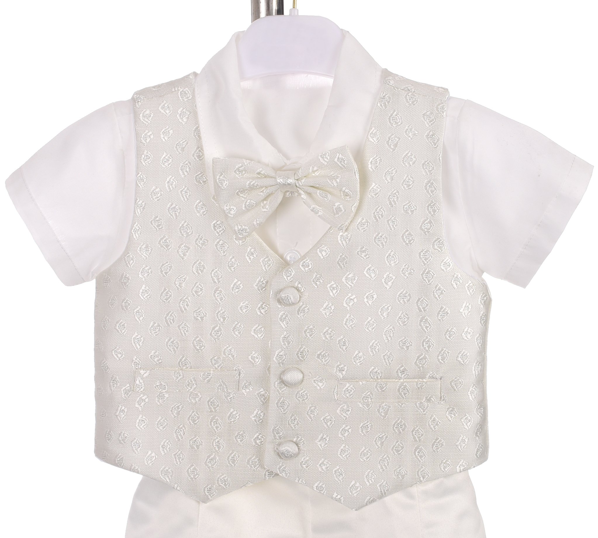 Lito Angels Baby Jungen 4 Teiliges Anzug Set mit Taufhaube, Taufe Taufkleidung Taufanzug Kurzarm, Weiss/Elfenbein