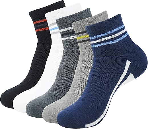 Balenzia Men’s Cushioned High Ankle Sports Socks- Pack of 3 and 5 (Black, Navy, White, Light Grey, Dark Grey)
