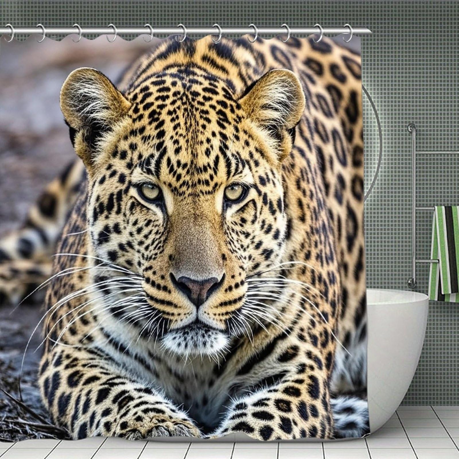 FekiLoot African Animal Leopard Shower Curtain Minimalist Thick Bathroom Curtain Washable Modern Bathroom Shower Curtain Heavy Duty Waterproof Cloth Bath Curtain with Hooks 70.8"x70.8"