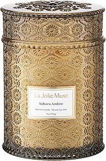 LA JOLIE MUSE | Sahara Amber Candle | Bergamot, Clove & Amber | 19 oz Wooden Wick | Natural Soy Wax | 90 Hours Clean Burn | Gift-Ready for Cozy Nights | Elevated Fall Décor