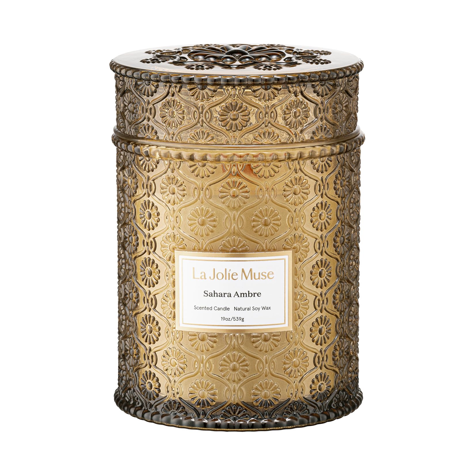 LA JOLIE MUSE Fall Candle | Sahara Amber Candle – Bergamot, Clove & Amber | 19 oz Wooden Wick | Natural Soy Wax | 90 Hours Clean Burn | Gift-Ready for Cozy Nights | Elevated Fall Décor