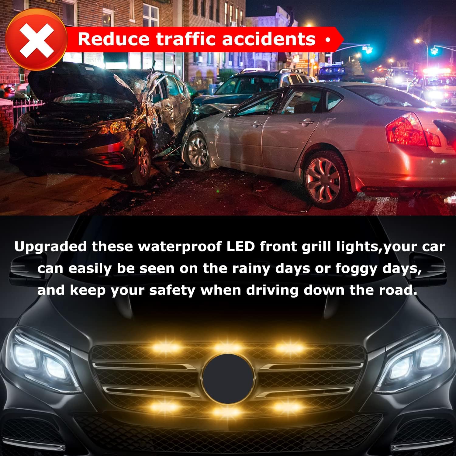 (UPGRADE 2) Led Strobe Lights for Emergency Vehicles Trucks 12-24V IP66 Waterproof (White Amber)