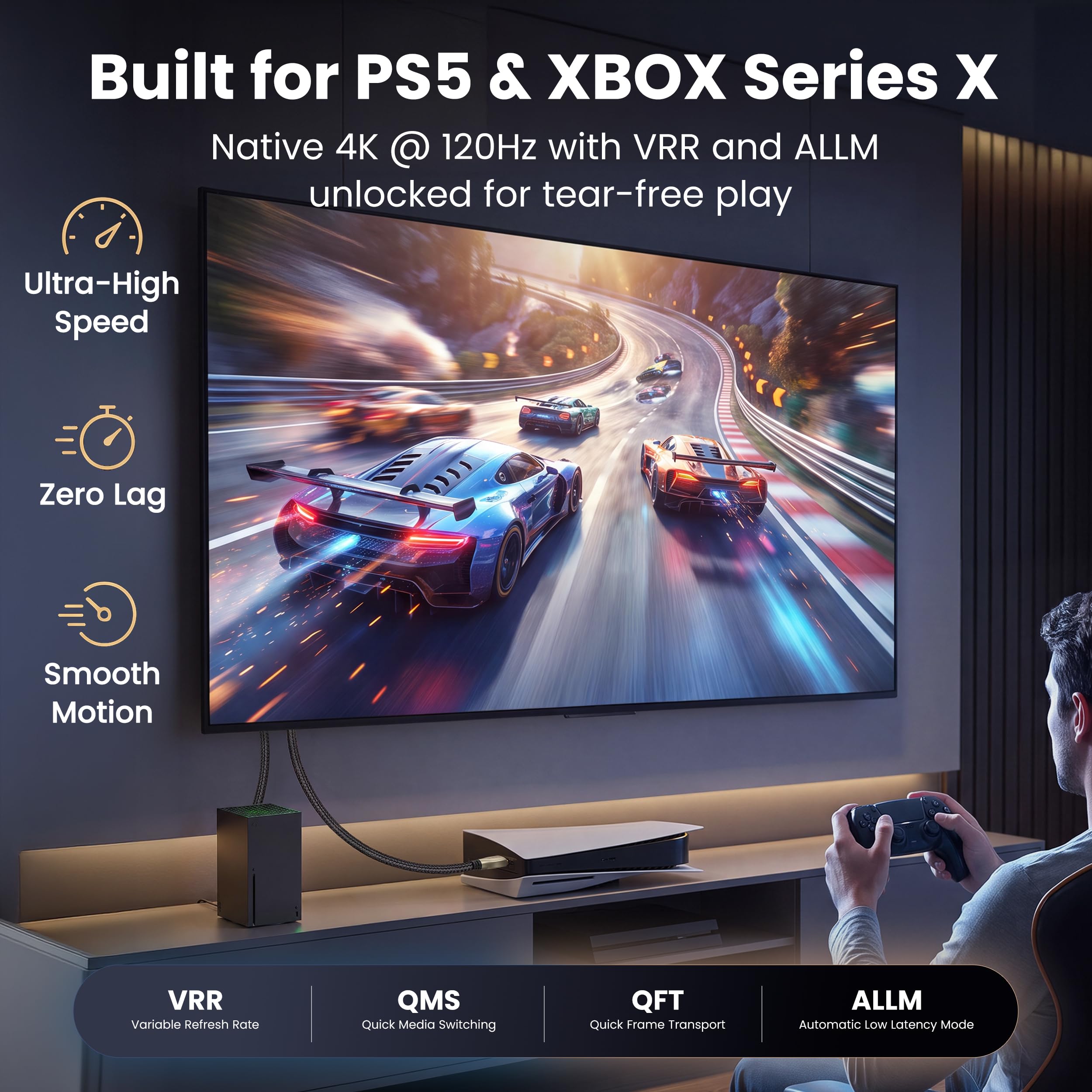 GearIT Premium trenzado HDMI 2.1 8K 60Hz 48Gpbs Cable 3 m 5 unidades