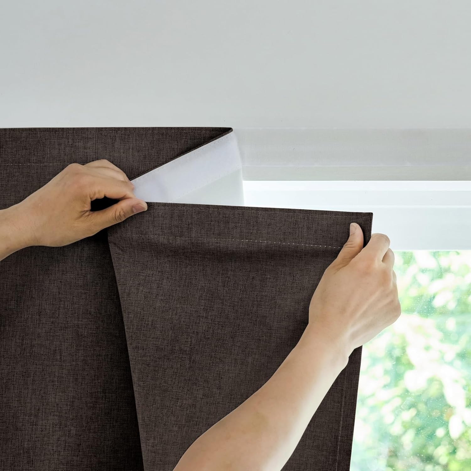 JILROIN Self Adhesive Curtains,100% Blackout Window Cover,No Drilling,Easy to Install,Provides Privacy Protection for Bedrooms (Dark Coffee - W52 × L60 in)