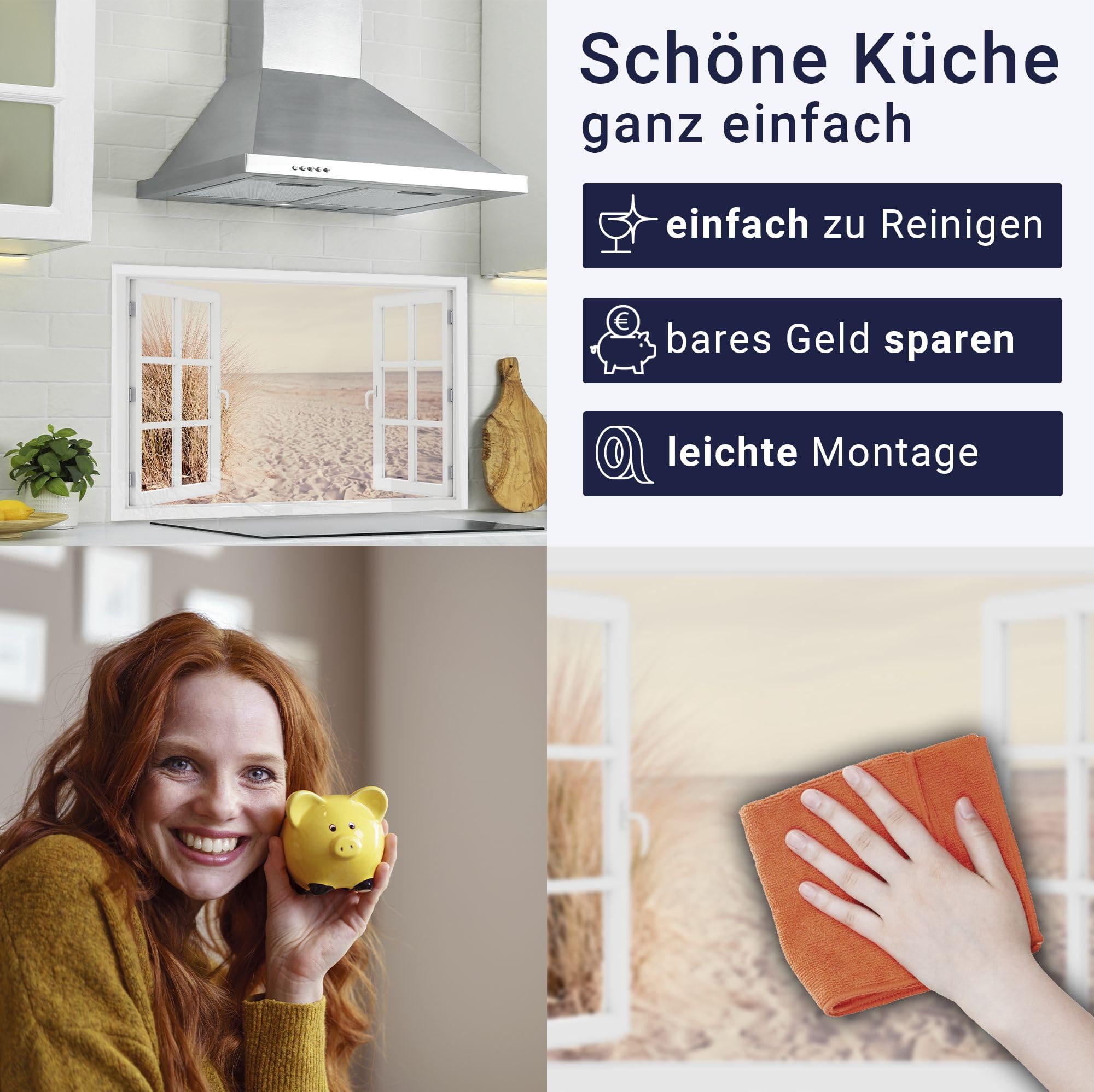 timalo Herd Spritzschutz Wand Spüle, Küche Küchenrückwand Glasoptik | Acryl Glas 2mm | Glasrückwand Acrylglas Fensterblick Fenster Rückwandschutz Platte | 80x60cm Meer Sand Strand Schilf