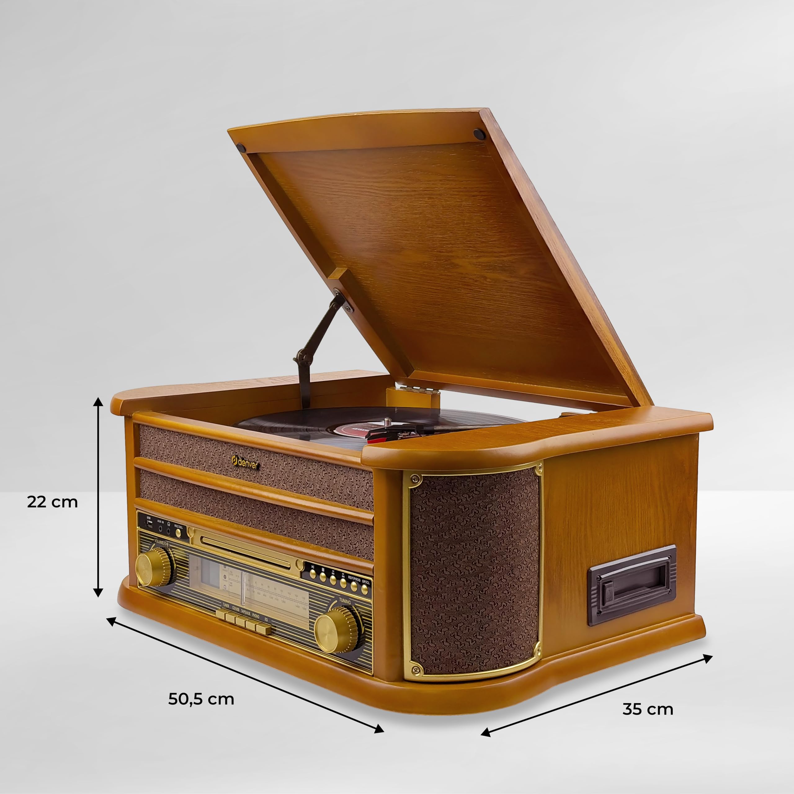 Denver MCR-50MK3 Chaîne Musicale rétro avec Platine Vinyle, Lecteur CD, Cassette, Radio FM/AM, USB, AUX, Haut-parleurs intégrés